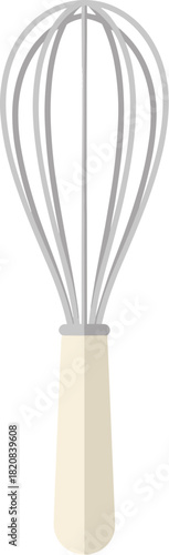 Kitchen wire balloon whisk with a cream handle isolated on a white background.