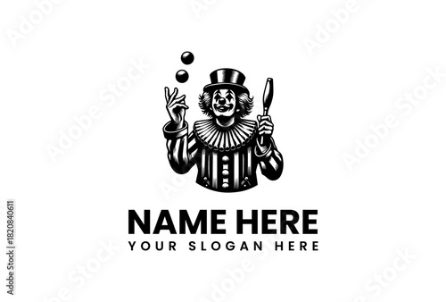 Clown Juggler Vector Logo Illustration with Retro Aesthetic