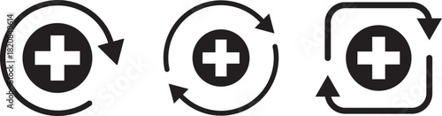 Health recovery icon set. Medical plus sign with upward arrow sign. vector Illustration. Medical and Healthcare Symbols