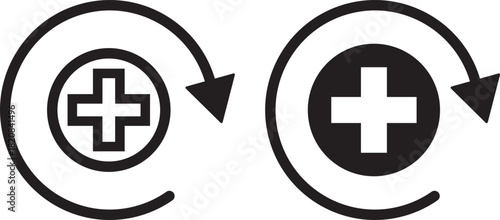 Health recovery icon set. Medical plus sign with upward arrow sign. vector Illustration. Medical and Healthcare Symbols