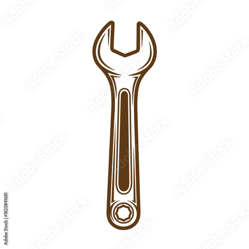 Brown sketch vintage spanner wrench illustration isolated on white background for repairs