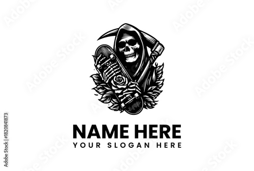 Grim Reaper with Microphone Vector Logo Illustration for Dark Music