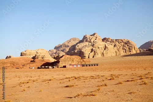 Desert camp for tourists at Wadi Rum landscape, Jordan