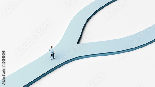 Fotografi Man facing two diverging paths, choosing direction for future decisions and life