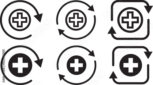 Health recovery icon set. Medical plus sign with upward arrow sign. vector Illustration. Medical and Healthcare Symbols