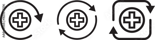 Health recovery icon set. Medical plus sign with upward arrow sign. vector Illustration. Medical and Healthcare Symbols