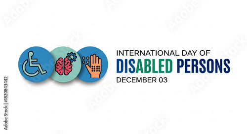 International Day of Disabled Persons Graphic with Wheelchair, Brain, and Hand Icons