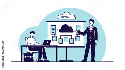 Visual representation of cloud computing architecture illustrating interconnected services data flow and infrastructure components for presentations and educational materials