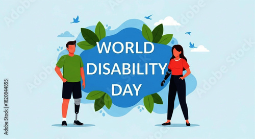 Cartoon Man with Prosthetic Leg and Woman with Prosthetic Arm