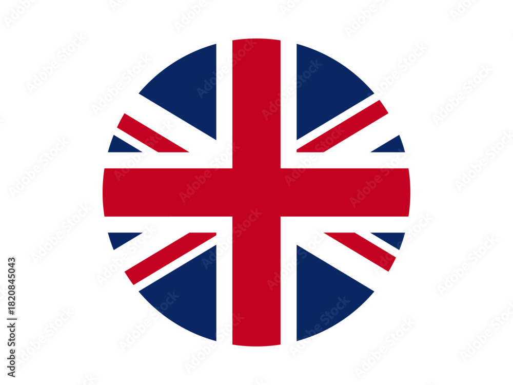 Obraz premium Clean vector illustration of the United Kingdom flag (Union Jack) in a circular icon style. Perfect for apps, websites, presentations, education, and international branding projects.