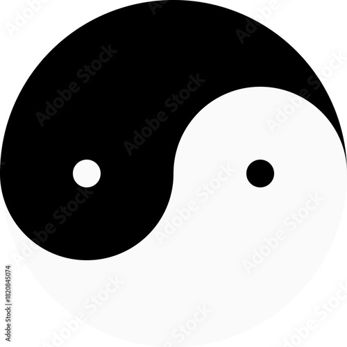 Black and white yin yang symbol on a transparent background