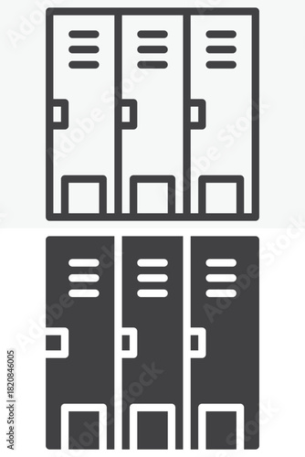 Locker room line and solid vector icon set in different style