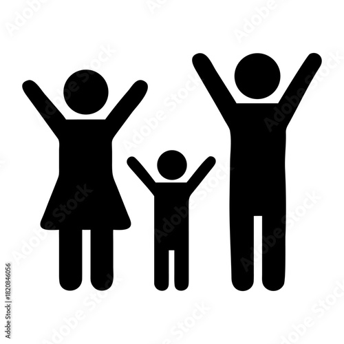 Happy Family Icon – Parents and Child Silhouette Pictogram.