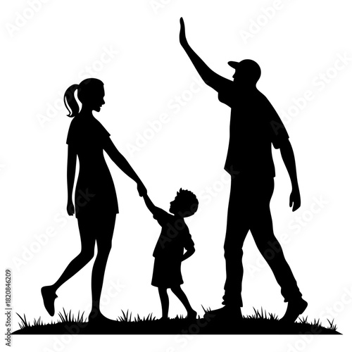 Happy Family Icon – Parents and Child Silhouette Pictogram.