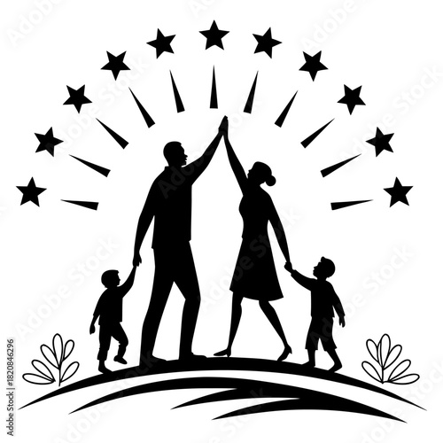 Happy Family Icon – Parents and Child Silhouette Pictogram.