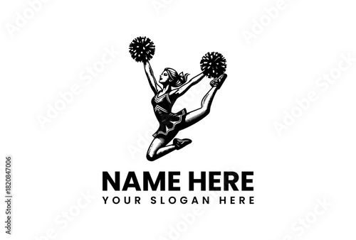 Energetic Cheerleader in Mid-Air Dynamic Vector Logo Illustration for Team Spirit