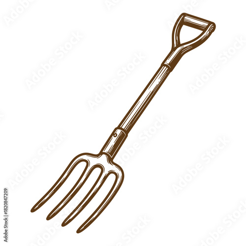 Detailed sketch illustration of a garden pitchfork isolated on white background for gardening projects