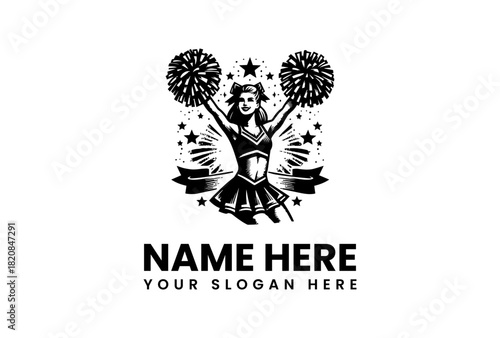 Energetic Cheerleader Mascot vector logo illustration for sports teams, school spirit, and athletic club branding