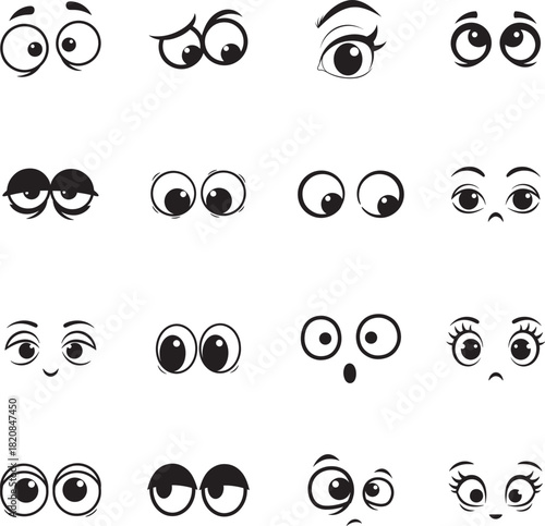 Silly Eyes Silhouette doodles collection. Includes Silhouette symbols eyes, cartoon, expression, emotion, character and more. Silly Eyes doodles set. Minimalist doodles pack.