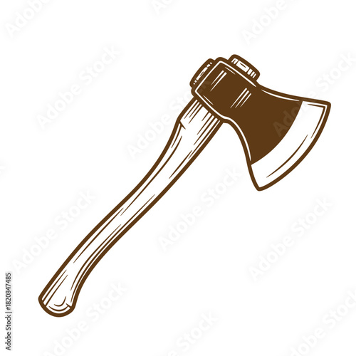 Detailed sketch illustration of a vintage axe with wooden handle on a white background