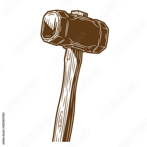 Detailed sketch illustration of a vintage wooden sledgehammer against a clean white background