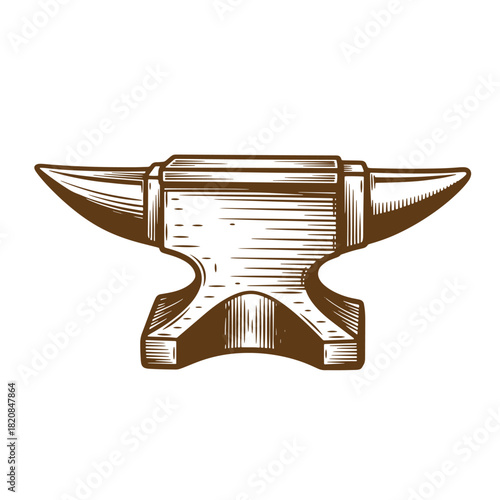 Detailed sketch of a blacksmith's anvil in brown tones for design projects