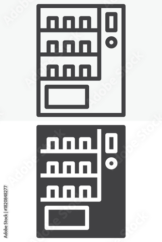 Vending machine line and solid vector icon set in different style