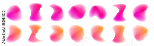 Set of holographic neon blobs with irregular shapes. Bright gradient glow and subtle grain effect. Ideal for banners, covers, posters, and modern digital art. PNG