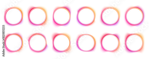 Neon circle outline pulses with bright multicolor glow. Smooth gradient flows along edges with sparkling accents. Perfect for futuristic UI and cosmic backgrounds. PNG