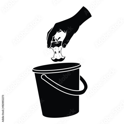 Throwing Apple Core in Bin, Hand Putting Apple Waste in Trash, Recycling Food Waste Concept