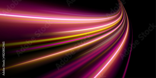 Neon vortex of twisting light beams with motion blur. Glowing streaks form a dynamic tunnel. Perfect for futuristic, sci-fi, and cyber visuals.