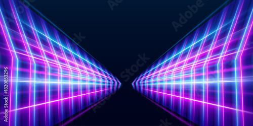 Electric blue and cyan neon streaks form glowing spiral tunnels. Motion blur simulates fast rotation and dynamic energy. Perfect for sci-fi and futuristic designs.