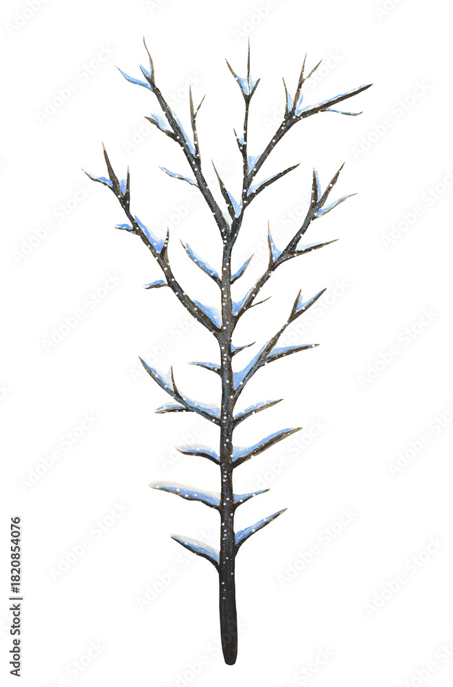 Fototapeta premium Hand drawn snow covered tree. Watercolor illustration.