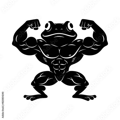 Flexing Frog Silhouette Vector - Bodybuilder Emblem