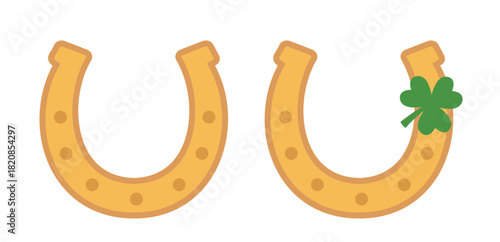 St. Patrick's Horseshoe flat vector illustration set.
Saint Patrick's Day  horseshoe with green shamrock clipart.
Good for greeting card,poster, banner, leaflet .
White background.