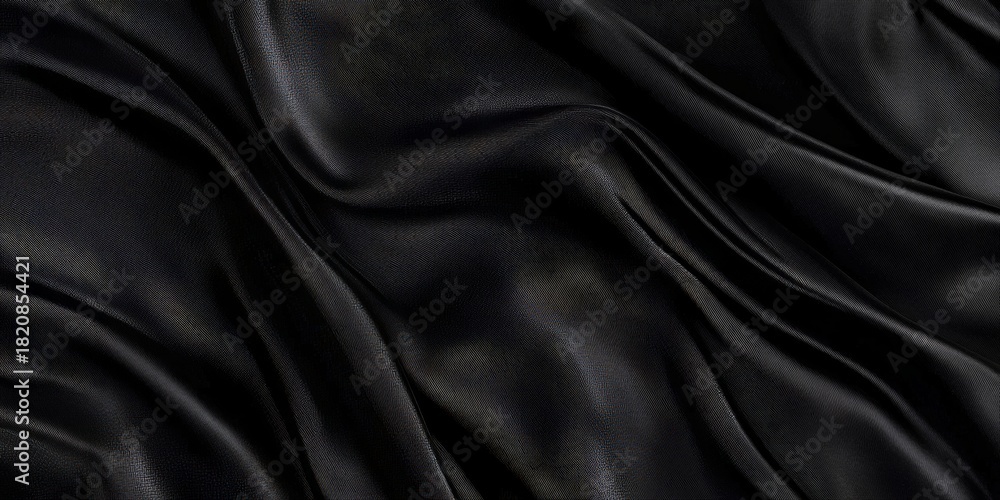 Obraz premium Elegant Black Silk Fabric with Waves and Swirls, Perfect for Premium Design Themes and Events