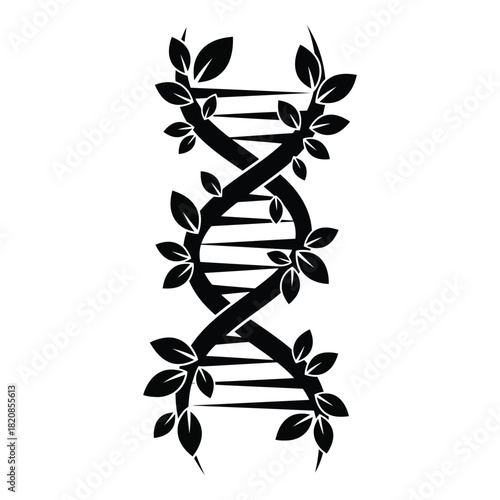 DNA with leaves, Natural DNA illustration, Organic DNA structure