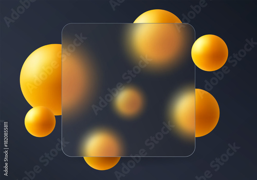 Dark login interface with glowing golden spheres and blurred matte panel.