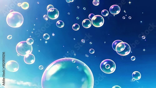 Wallpaper Mural Floating Soap Bubbles Against Bright Blue Summer Sky Background Torontodigital.ca