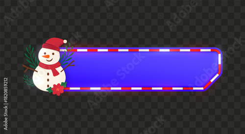 Blue Christmas Banner with Snowman, Festive Ornaments and Glowing Red White Borders