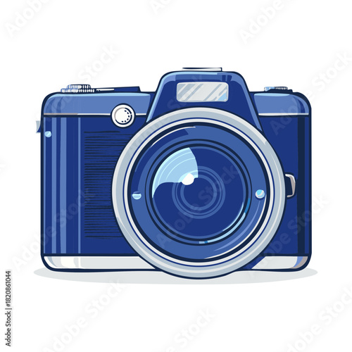 Retro blue camera illustration with detailed lens and vintage design for photography concept