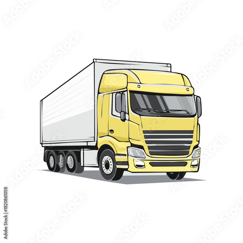 Yellow Semi Truck with White Trailer Illustration for Logistics and Transportation