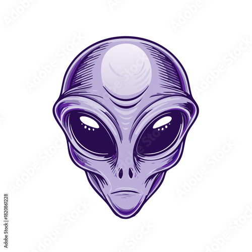 Alien head vector illustration, science fiction design element.