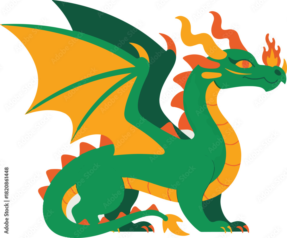 Obraz premium Fierce Mythical Dragon with Green and Orange Scales — Vibrant Fantasy Illustration