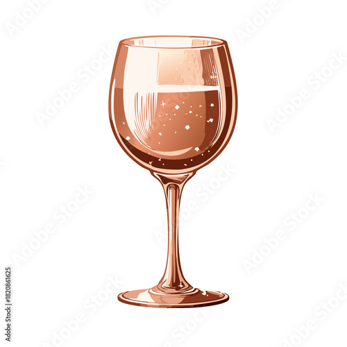 Elegant wine glass filled with sparkling rose wine, artistic hand-drawn illustration