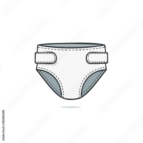 Cute cartoon baby diaper with hook and loop fasteners and grey trim