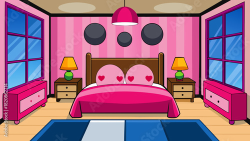  Cartoon Modern Bedroom interior illustration