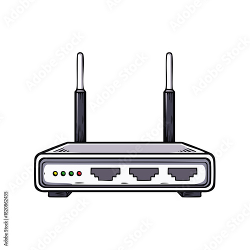 Wireless internet router with antennas and indicator lights and ports