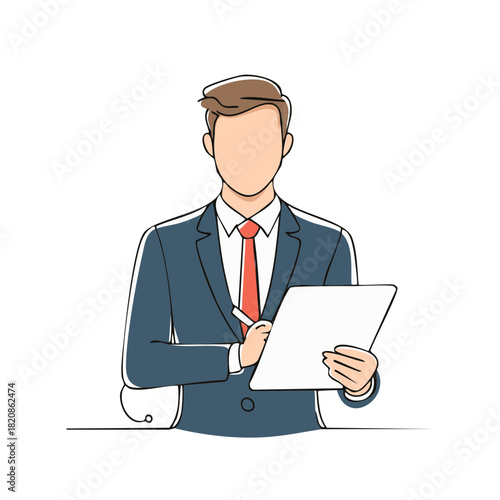 Business professional in suit taking notes on a tablet. Businessman with pen and paper concept.