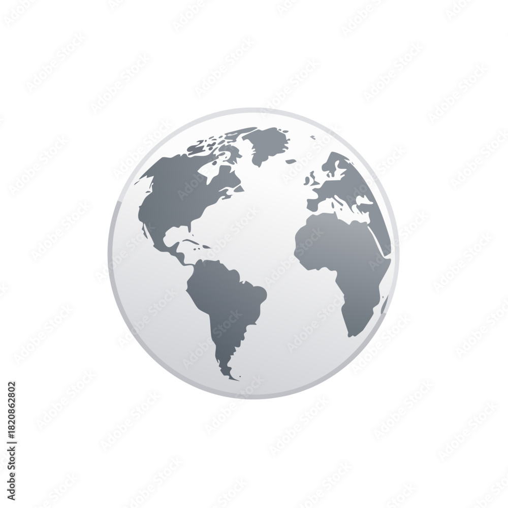 Naklejka premium Grayscale earth globe icon with continents showing global connection